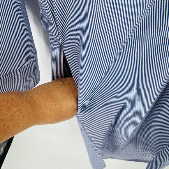 Mer.Sea Blue White Pinstripe Tunic Dress Split Hem 3/4 Sleeve Size Small - Picture 5 of 6